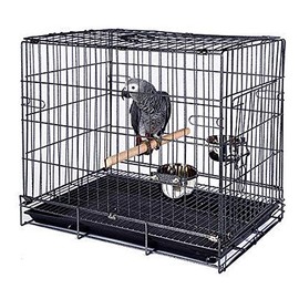 Travel Vet Bird Parrot Cage Carrier Foldable with Stainless Bowls and Wooden Stand Perch (19 x 12.5 x 16H inches, Black)