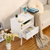 Lerliuo Rattan Nightstand with Charging Station, Side Table with Drawer