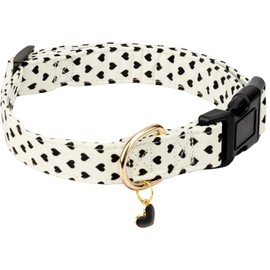 Gelwoo Cotton Dog Collar,Soft and Cute Puppy Collars with Hearts Patterned Design for Girl Female Boy Dogs,Adjustable Buckle Pet Collar for Small Medium Large Dogs (Beige Love Heart, L)
