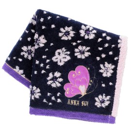 ANNA SUI 109482-0010-03 Towel Handkerchief, Butterfly Applique Embroidery (Purple), Women's Towel, Hand Towel, Approx. 9.8 inches (25 cm)