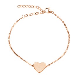 Nuoli® Heart Bracelet (15 + 5 cm), Heart Bracelet for Women, Stainless Steel, Rose-Gold