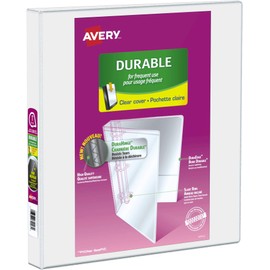 Avery Durable View 3 Ring Binder, 1" Inch, Slant D Rings, White, 2 Pockets, 220 Sheet Capacity, PVC Free (34002)