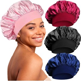4 Pcs Silk Hair Bonnet for Sleeping – Adjustable Sleep Caps for Women & Girls – Night Hair Protection for Curly, Braided, and Natural Hair – Soft, Breathable, Stylish Sleep Head Covers