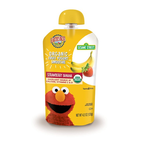 Earth's Best Organic Sesame Street Toddler Fruit Yogurt Smoothie, Strawberry Banana, 4.2 oz. Pouch, 4 Count (Pack of 4)