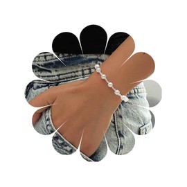 Allereya Boho Station Pearl Bracelet Pearl Chain Bracelet Tiny Pearl Beads Bracelet Crystal Stone Bracelet Hand Chain Jewelry for Women and Girls