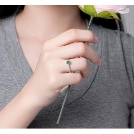 S925 Sterling Silver Stackable Rings with May Green Birthstone for Girls - Oval Stacking Ring Knuckle Band Size 6 for Women Friends - Christmas Anniversary Birthday Gifts Jewelry