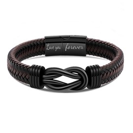 ZAULER Brown Braided Leather Infinity Bracelet for Men, Stainless Steel Love You Forever Bracelet for Son Grandson Husband Boyfriend Brother