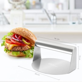 Joeji's Burger Smasher - Stainless Steel Sandwich Steak Panini Press - Professional BBQ Grill Accessory to Sear with Perfection and Retain Flavour (Round)