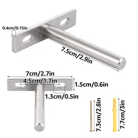 AKOLAFE 14PCS Floating Shelf Bracket 3 inch Heavy Duty Shelf Brackets 75mm Invisible Wall Shelf Brackets with Screws, Shelf Support for Concealed Wood Shelves, Silver