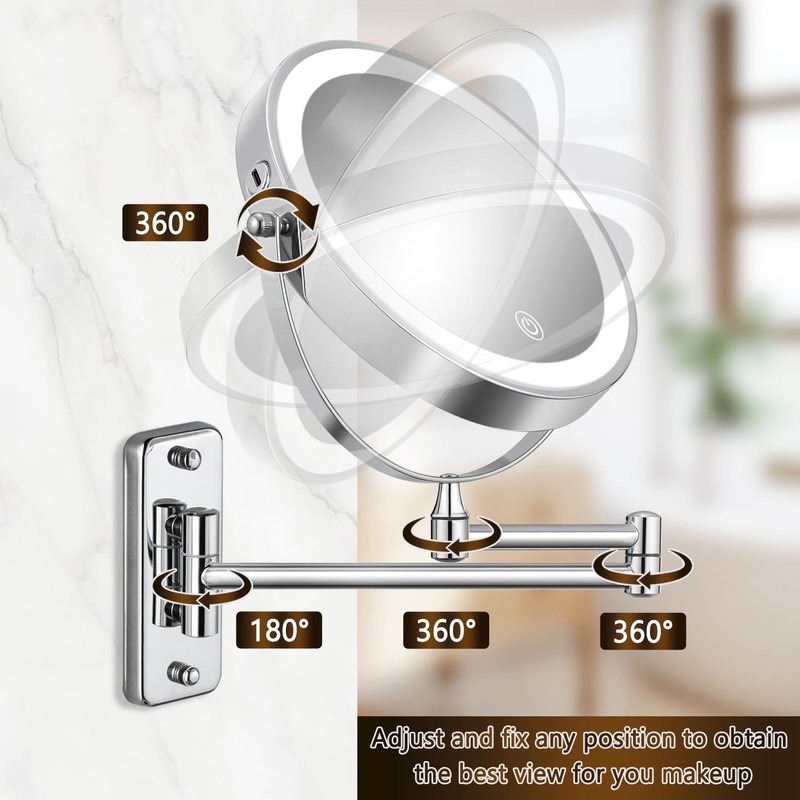 DECLUTTR Wall Mounted Lighted Makeup Mirror, Rechargeable 1X/15X Magnifying Mirror