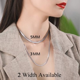 FindChic Women 3MM Herringbone Chain Choker Necklace 46CM Hypoallergenic Stainless Steel Flat Snake Chain Necklace
