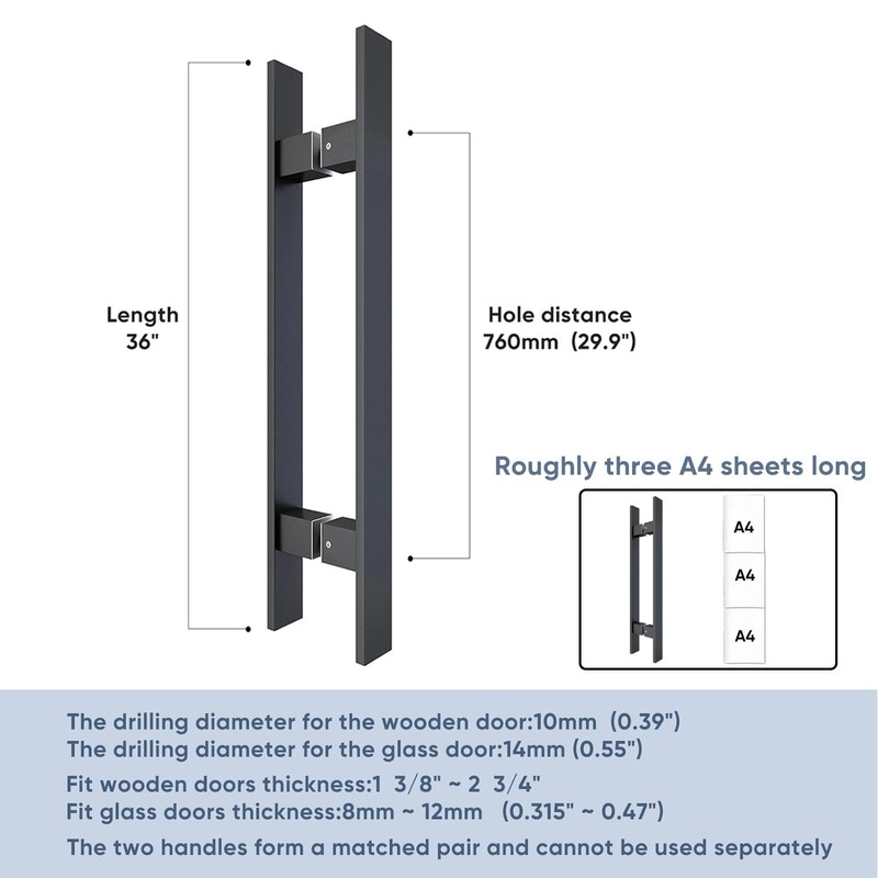 BARNSMITH 24" Barn Door Push Pull Hande,Square Commercial Door Handle,