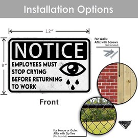 RESKEA Funny Office Signs Employees Must Stop Crying Before Returning To Work Sign Office Metal Tin Sign Work Office Cubicle Breakroom Decor Bathroom Decor For Women Office Gifts 8x12 Inch