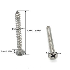 ZLYY 100pcs M4x40mm Stainless Flat Head Phillips Self-Tapping Wood Screw 18-8 (304) Stainless Steel Screw