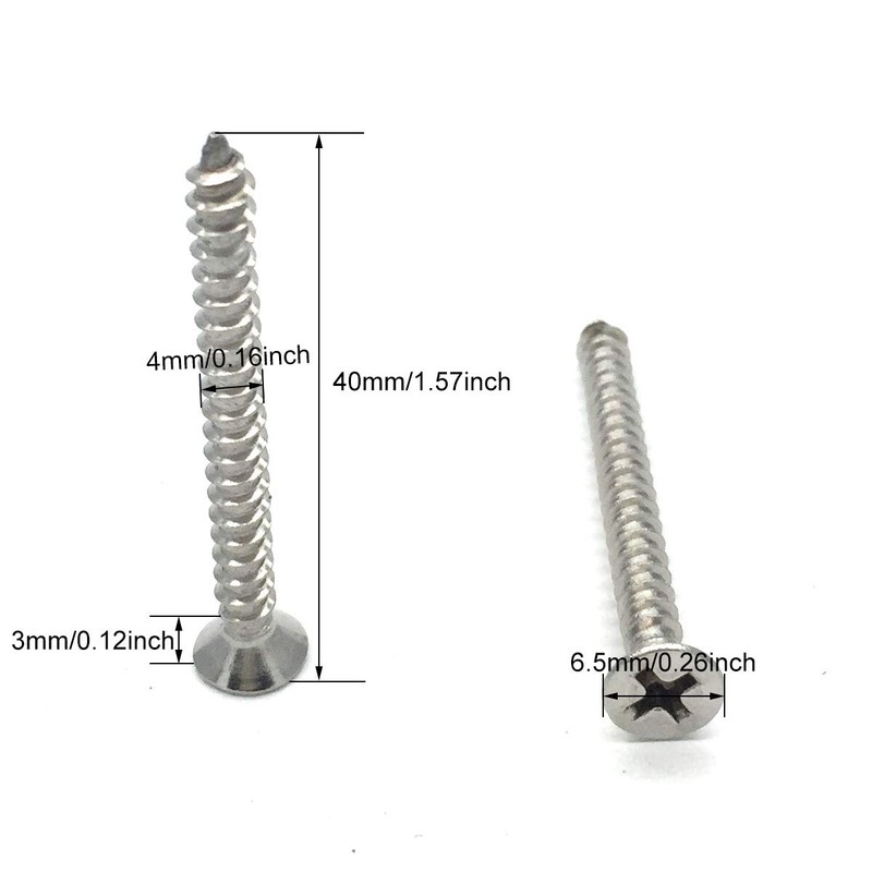 ZLYY 100pcs M4x40mm Stainless Flat Head Phillips Self-Tapping Wood Screw