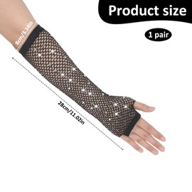 Bruislard Fishnet Sleeves Long Fishnet Fingerless Gloves with Rhinestones Fishnet Arm Sleeves for Women Performance Theme Party