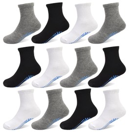 SkiBeaut Baby Toddlers Socks 12 Pairs Non Slip Crew Boys Girls Socks Anti Skid Gripper Kids Infant Socks Mid Calf with Grips for 6-12 Months