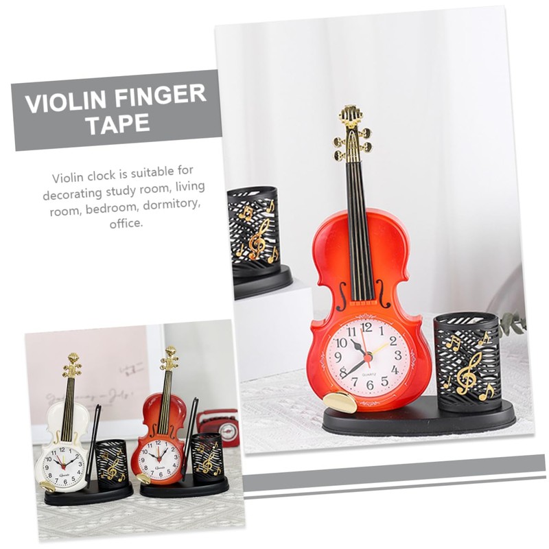 STOBAZA Violin Model Clock Pen Holder Unique Decorative Alarm Clock