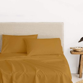 SRP Linen Pure 1000 Thread Count | 100% Egyptian Cotton Sheet Set | Queen(60" X 80") Mustard Sateen Weave Set 8"-14"(inch) Deep Pockets with Elastic Bounded 4 Piece Set