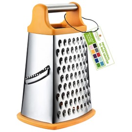 Spring Chef Handheld Stainless Steel XL Parmesan Cheese Grater with Handle - 4 Sided Manual Box Grater for Kitchen - Dishwasher Safe Cheese Shredder for Carrot, Potato, Vegetables, Hash Brown - Mango