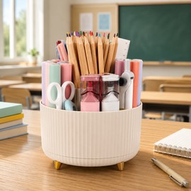 360° Rotating Desk Organizer for Office & Vanity – Multi-Purpose Pen, Makeup Brush & Cosmetic Storage Holder with Compartments
