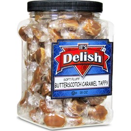 Gourmet Butterscotch Caramel by Its Delish – 18 OZ Jumbo Container Jar – Individually Wrapped Handcrafted Soft Brown Candy – Delicious Chewy Snack Treat for Parties at Home or Office, Certified Kosher Dairy - Cholov Yisroel