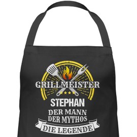 Geschenk mit Namen personalisiert by Shirtracer - Apron - BBQ Apron Men - Grillmeister Mythos Die Legende mit Name I Father's Day I Birthday I Funny Gift Funny Barbecue, 1 black
