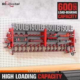 Shomextol 66" W Super Large Power Tool Organizer Wall Mount,Heavy Duty Cordless Tool Organizer with 18 Drill Holder,600 Lbs Capacity 4-Layer Garage Organization for Garage and Workshop (Red)
