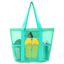 ARWIG Beach Bag | Mesh Beach Bag | Beach Bags for Women | Large Beach Bags with Many Pockets | Holiday Essentials | Beach Bag for Travel, Swimming, Shopping, Gym (Green)