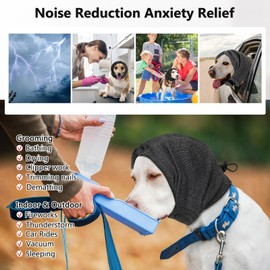 NACOCO Dog Calming Hoodie Adjustable - Anti-Slip Hematomas Noise No Shake Head Wrap Ear Covers Muffs for Dogs Anxiety Relief Noise Canceling Protection Fireworks Grooming Medium (Grey,L)