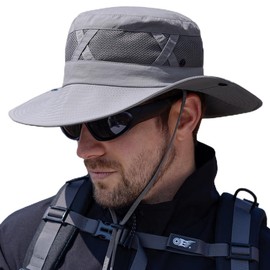 Sireck Fishing Hat UPF50+ Wide Brim Sun Hat for Men Women, Water Resistant Summer Sun Protection Safari Hat Hiking Bucket Hat, Grey, One Size