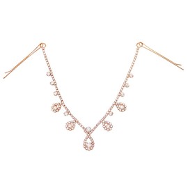 Rosemarie & Jubalee Women's Draping Teardrop Crystal Rhinestone Tikka Hair Comb Circlete Diadem Head Chain Crown Tiara, 8" (Gold Tone)