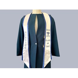Ovaltag BSN RN Nursing Graduation Stole Class of 2024 With Medical Logo, Gift for Nurse Student (White with Blue Trim, Class of 2024)
