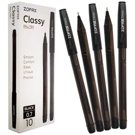 ZOFAX Classy 30 x 0.7mm Fine Biros BLACK Stick Ballpoint Pens Smooth Writing Comfort Trio Grip - Business School Hospital Office Home Ideal