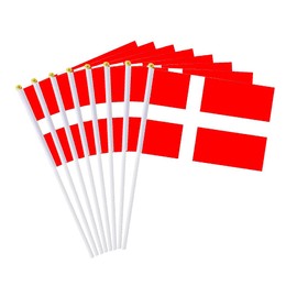 20 Pack Small Denmark Flags on Stick Mini Handheld Danish Flag for Parades, Independence Day and Patriotic Events 5x8 Inch Durable Weather-Resistant Flags with 12 Inch Sticks(Denmark)