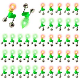 HLOGREE LED Night Fishing Rod Bait Alarm Bell 40pcs with Dual Ring Bells Fishing Indicator Fish Bait Alarm Fishing Accessories Bait Alarm Bell Rod Clip Tip for Fishing(20 Red Lights, 20 Green Lights)