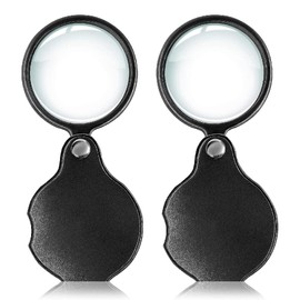 CUHZA Mini Foldable Pocket Magnifier, Pack of 2 Handheld Magnifier, Folding Reading Magnifier, Small Optical Glass with Leather Protective Case, Small Pocket Magnifier for Reading Hobbies, Small