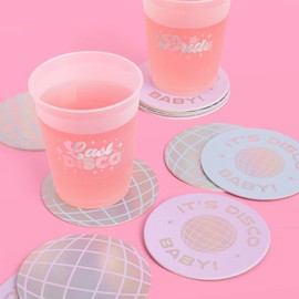 xo, Fetti Disco Face Paper Drink Coasters - Perfect for a Last Disco Birthday Party or a groovybachelorette