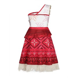AmzBarley Moana Costume Kids Fancy Party Dress up Sleeveless Girls' Tassel Dress Birthday Fancy Dress Cosplay Christmas Clothes Red Age 7-8 Years 130