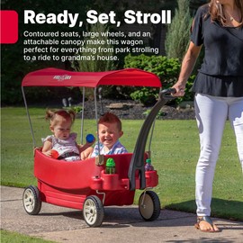 Step2 All Around Canopy Wagon, Kids Ride On Toy, Stroller Substitute, Includes Seat Belts, Made of Durable Plastic, Max Weight 75 lbs., For Toddlers 1.5-5 Years Old