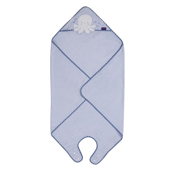ClevaMama Bamboo Apron Baby Bath Towel with Hood for Newborns, Babies and Toddlers Made of Ultra Soft Bamboo, Absorbent, for Boys and Girls 0-4 Years - Blue, 98 x 98 cm