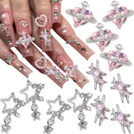 RODAKY Star Nail Charms Pink Planet Charms for Nails Crystal Rhinestones Starlight Nail Gems Shiny Nail Decoration for Acrylic Nails Accessories for Women and Girls Manicure Design