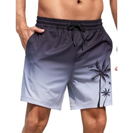 Lzzidou Men Swim Trunks with Mesh Liner 5 Inch Inseam Board Shorts Quick Dry Bathing Suit Black Grey