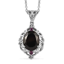 Shop LC Elite Shungite and Rhodolite Garnet 2.65 ctw Victorian Twilight Pendant Necklace in Stainless Steel 20 Inches