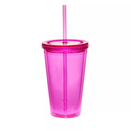 MIP 16oz Double Wall Acrylic Tumbler Pool Beach Cup Mug with Straw  - Orange