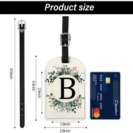 Zewurtuw 2 Pack Initial Letter Luggage Tag Monogram Tag PU Leather Monogrammed Suitcase Tags Cute Leaves Aesthetic Travel Bag Labels for Women Girls-T