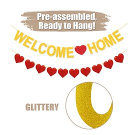 Welcome Home Banner Gold Glitter Welcome Home Decorations for Welcome Home Party Decorations, Welcome Home Sign