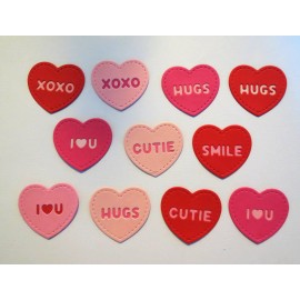 Valentines Conversation Hearts 10 Paper Die Cut Scrapbook Embellishments