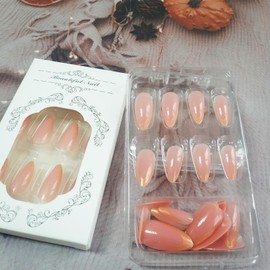 24Pcs French Tips Press on Nails Gel Glue on Nails for Manicure Art. Glossy Gold Glitter Acrylic False Nails With French Design. French Medium Almond Full Cover Fake Nails Stick on Nails for Women