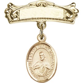 Gold Filled Baby Badge with Scapular Charm and Arched Polished Badge Pin 7/8 X 3/4 inches